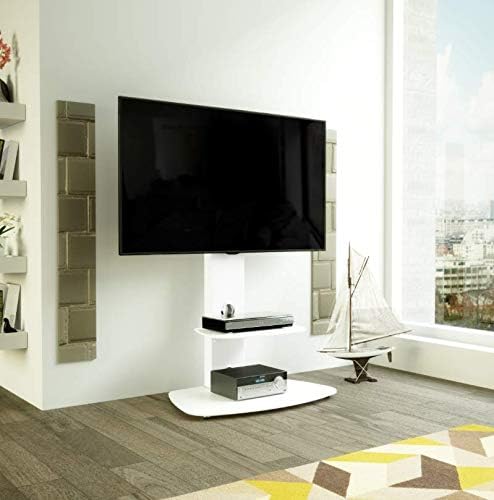 Mahara Glass TV Stand with TV Mount & Curved Shelf - TV Floor Stand for 32–65"