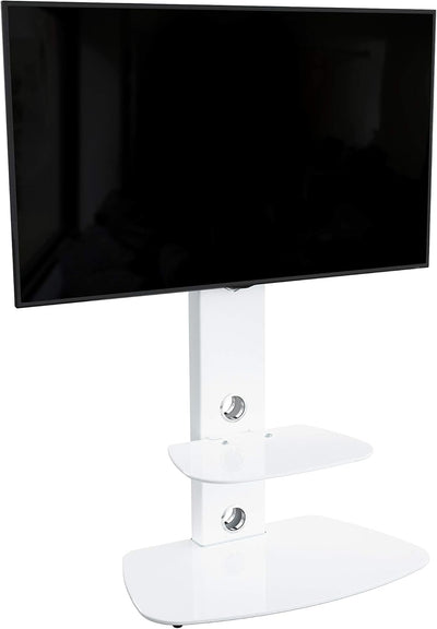 Mahara Glass TV Stand with TV Mount & Curved Shelf - TV Floor Stand for 32–65"