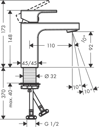 Hansgrohe Vernis Shape 100 Single Lever Bathroom Basin Mixer Tap in Matt Black (71569673)