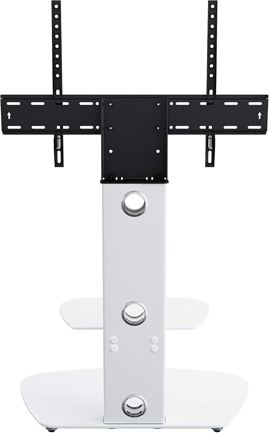 Mahara Glass TV Stand with TV Mount & Curved Shelf - TV Floor Stand for 32–65"