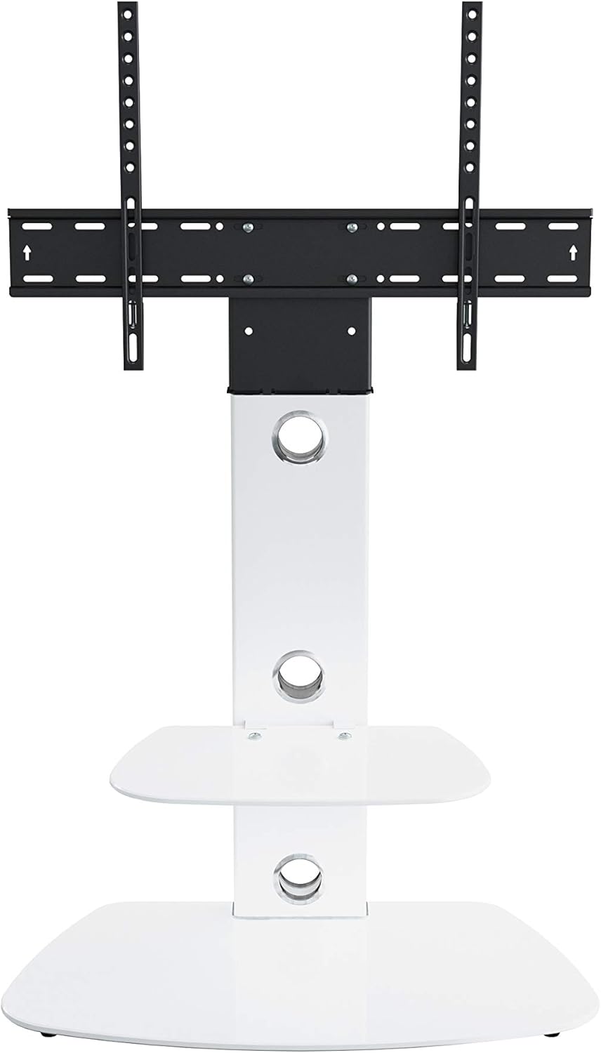 Mahara Glass TV Stand with TV Mount & Curved Shelf - TV Floor Stand for 32–65"