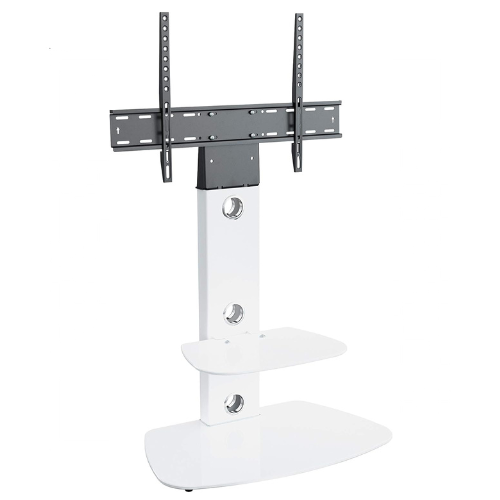 Mahara Glass TV Stand with TV Mount & Curved Shelf - TV Floor Stand for 32–65"