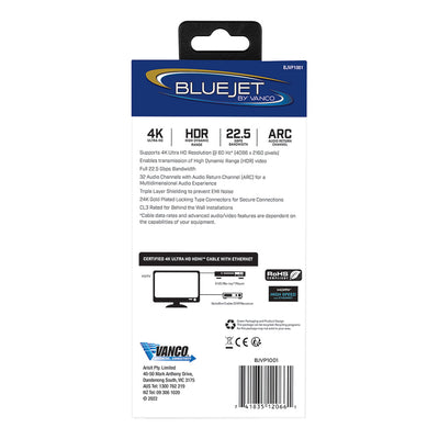 Bluejet 4K Ultra HD 22.5GBPS HDMI Cable - 3 Ft Length (BJVP1001)