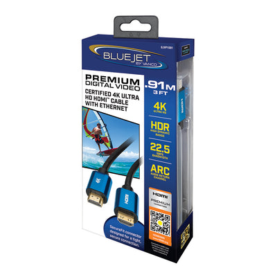 Bluejet 4K Ultra HD 22.5GBPS HDMI Cable - 3 Ft Length (BJVP1001)