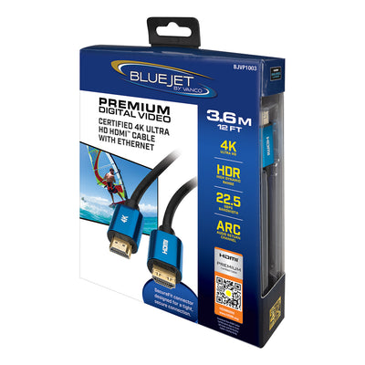 Bluejet 4K Ultra HD 22.5GBPS HDMI Cable - 12 Ft Length (BJVP1003)
