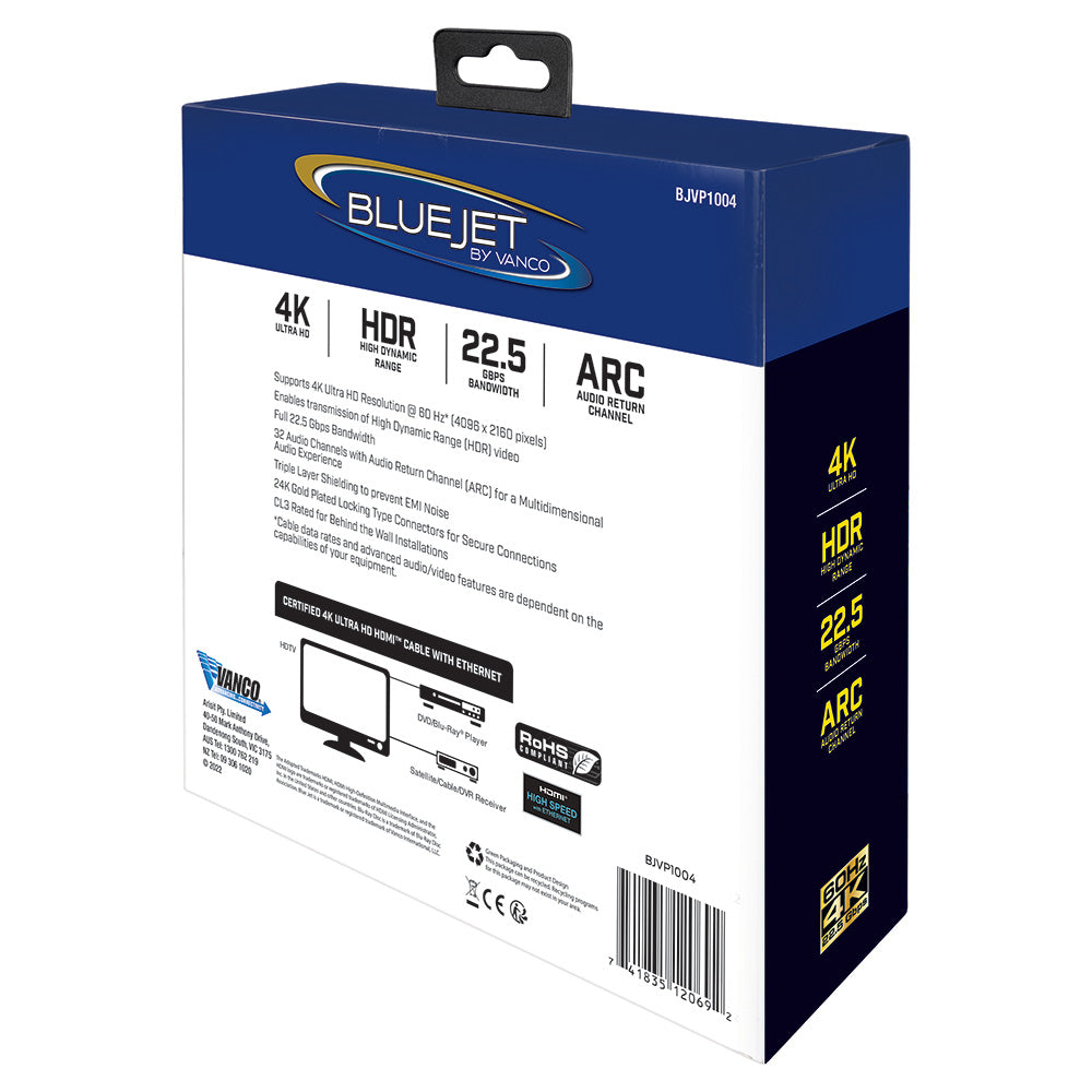 Bluejet 4K Ultra HD 22.5GBPS HDMI Cable - 25 Ft Length (BJVP1004)