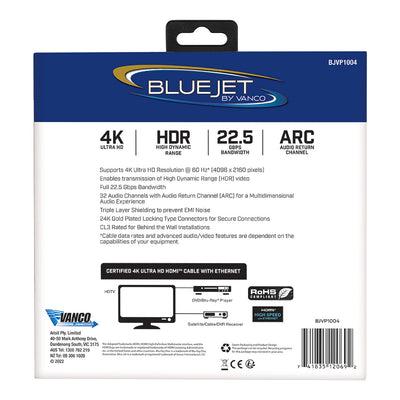 Bluejet 4K Ultra HD 22.5GBPS HDMI Cable - 25 Ft Length (BJVP1004)