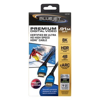 Bluejet 8k Ultra HD 48GBPS HDMI Cable - 3 Ft Length (BJVP1007)