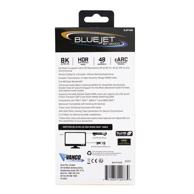 Bluejet 8k Ultra HD 48GBPS HDMI Cable - 6 Ft Length (BJVP1008)