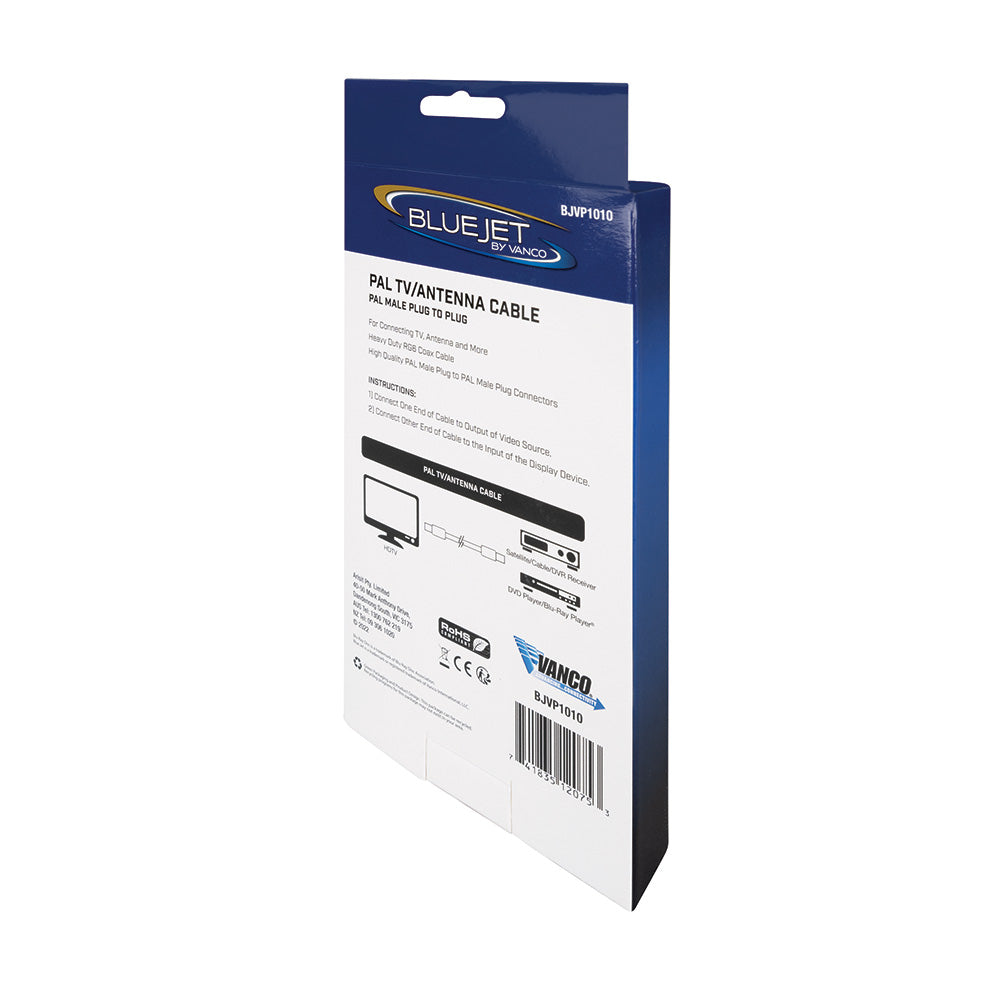 Bluejet RG6 PAL TV Antenna Cable - 3 Ft Length (BJVP1010)