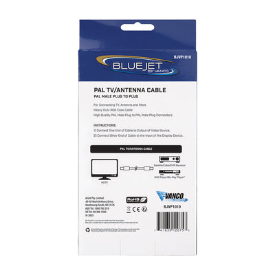 Bluejet RG6 PAL TV Antenna Cable - 3 Ft Length (BJVP1010)