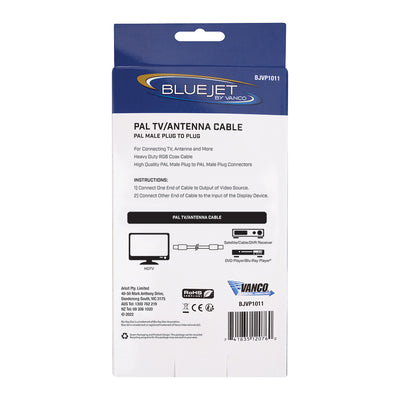 Bluejet RG6 PAL TV Antenna Cable - 6 Ft Length (BJVP1011)