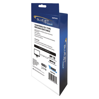 Bluejet TV Antenna to F-Type RG6 Quad Coax Cable - 12 Ft Length (BJVP1016)