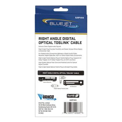 Bluejet Right-Angle Digital Optical Toslink Cable - 12 Ft Length (BJVP1018)