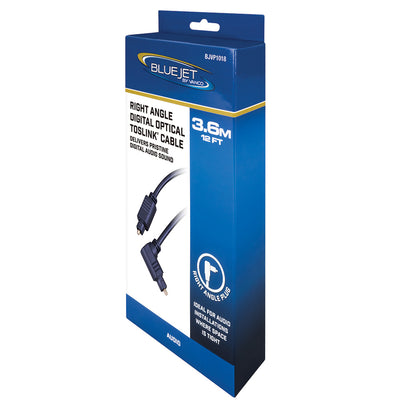 Bluejet Right-Angle Digital Optical Toslink Cable - 12 Ft Length (BJVP1018)