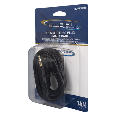 Bluejet 3.5mm AUX Stereo Plug to Jack Extension Cable - 1.5m Length (BJVP1020)