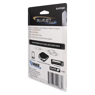 Bluejet 3.5mm Stereo Plug to Dual RCA Cable - 1.5m Length (BJVP1021)
