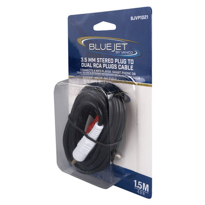 Bluejet 3.5mm Stereo Plug to Dual RCA Cable - 1.5m Length (BJVP1021)