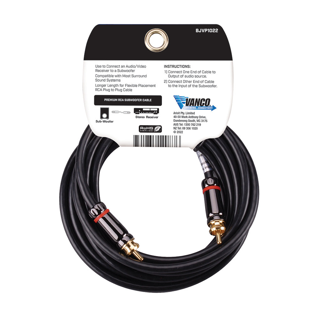Bluejet RCA Subwoofer Audio Cable - 12 Ft Length (BJVP1022)