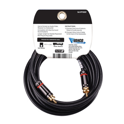 Bluejet RCA Subwoofer Audio Cable - 12 Ft Length (BJVP1022)