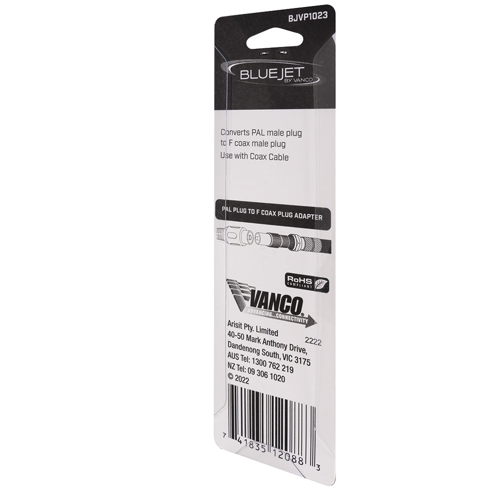 Bluejet PAL Plug to F-Coax Male Plug Adapter (BJVP1023)