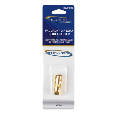 Bluejet PAL Female Jack to Coax F-Type Plug Adapter (BJVP1026)