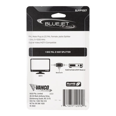 Bluejet 1GHZ PAL 2-Way Splitter (BJVP1027)