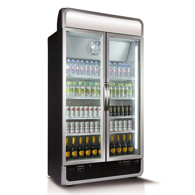 Husky 975L Double Glass Door Commercial Fridge in Black (C10PRO-H-BKAUHU)