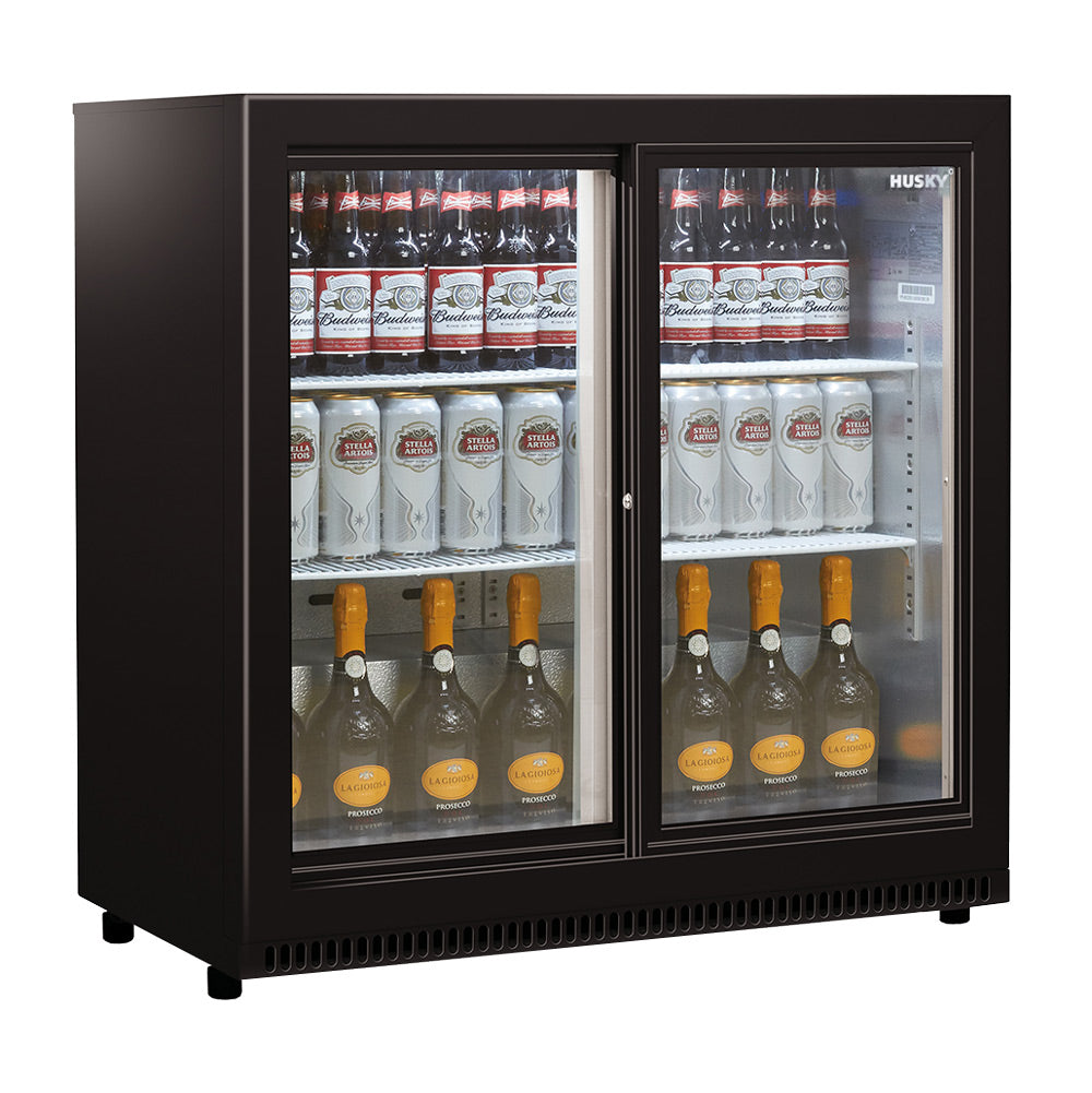 Husky 190L Double Sliding Glass Door Outdoor Drinks Chiller/Bar Fridge In Black (HUS-C2-BLK-SD)