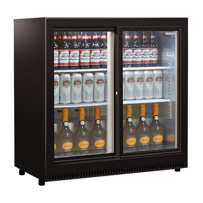 Husky 190L Double Sliding Glass Door Outdoor Drinks Chiller/Bar Fridge In Black (HUS-C2-BLK-SD)
