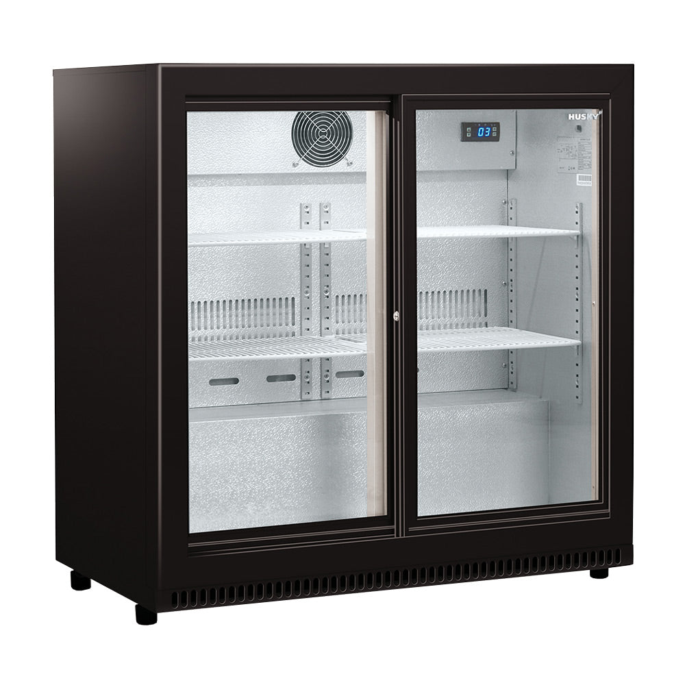 Husky 190L Double Sliding Glass Door Outdoor Drinks Chiller/Bar Fridge In Black (HUS-C2-BLK-SD)