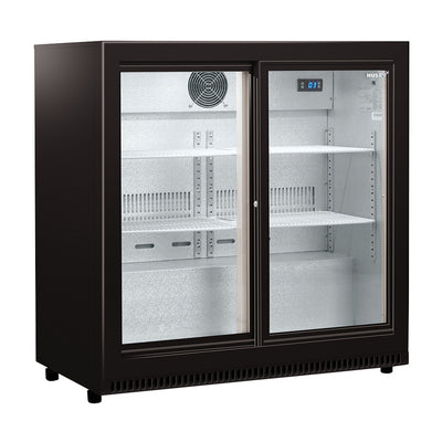 Husky 190L Double Sliding Glass Door Outdoor Drinks Chiller/Bar Fridge In Black (HUS-C2-BLK-SD)