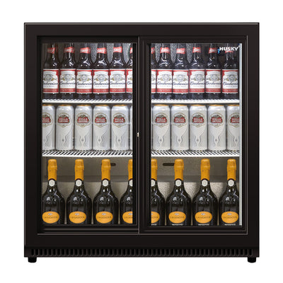 Husky 190L Double Sliding Glass Door Outdoor Drinks Chiller/Bar Fridge In Black (HUS-C2-BLK-SD)