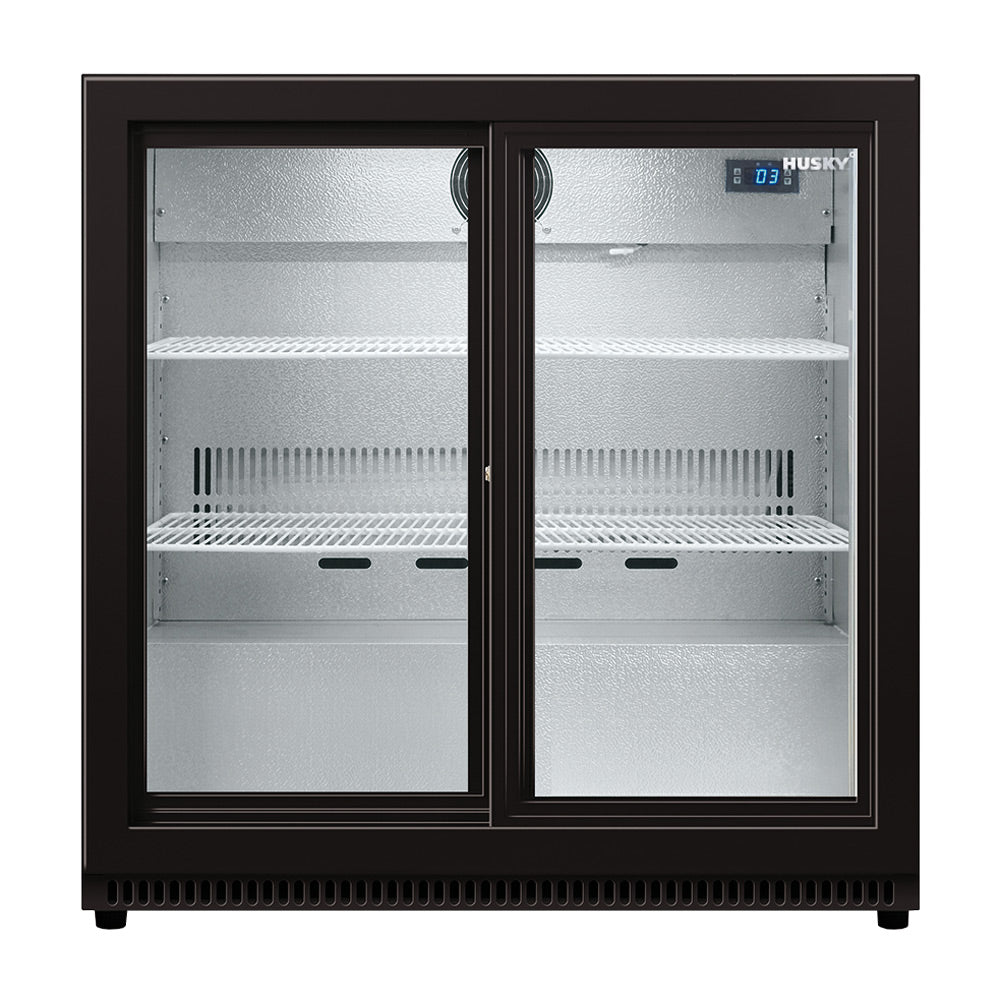 Husky 190L Double Sliding Glass Door Outdoor Drinks Chiller/Bar Fridge In Black (HUS-C2-BLK-SD)
