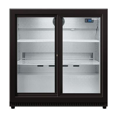 Husky 190L Double Sliding Glass Door Outdoor Drinks Chiller/Bar Fridge In Black (HUS-C2-BLK-SD)
