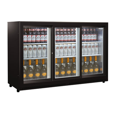 Husky 307L Triple Sliding Glass Door Outdoor Drinks Chiller/Bar Fridge In Black (HUS-C3-BLK-SD)