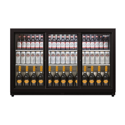 Husky 307L Triple Sliding Glass Door Outdoor Drinks Chiller/Bar Fridge In Black (HUS-C3-BLK-SD)
