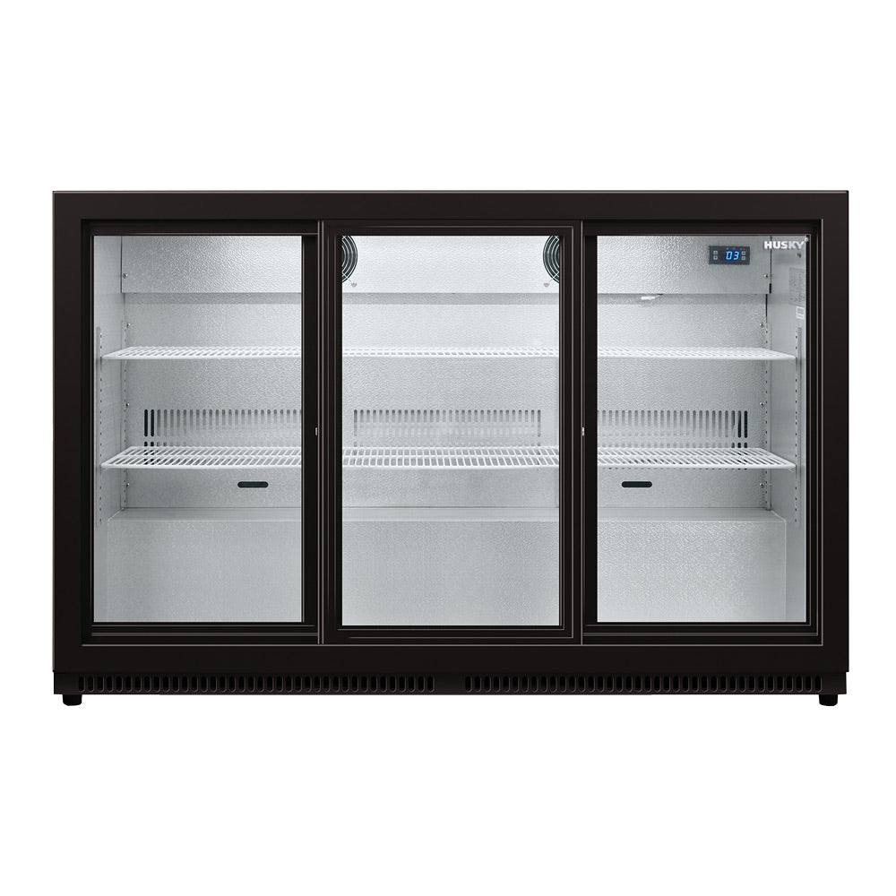 Husky 307L Triple Sliding Glass Door Outdoor Drinks Chiller/Bar Fridge In Black (HUS-C3-BLK-SD)