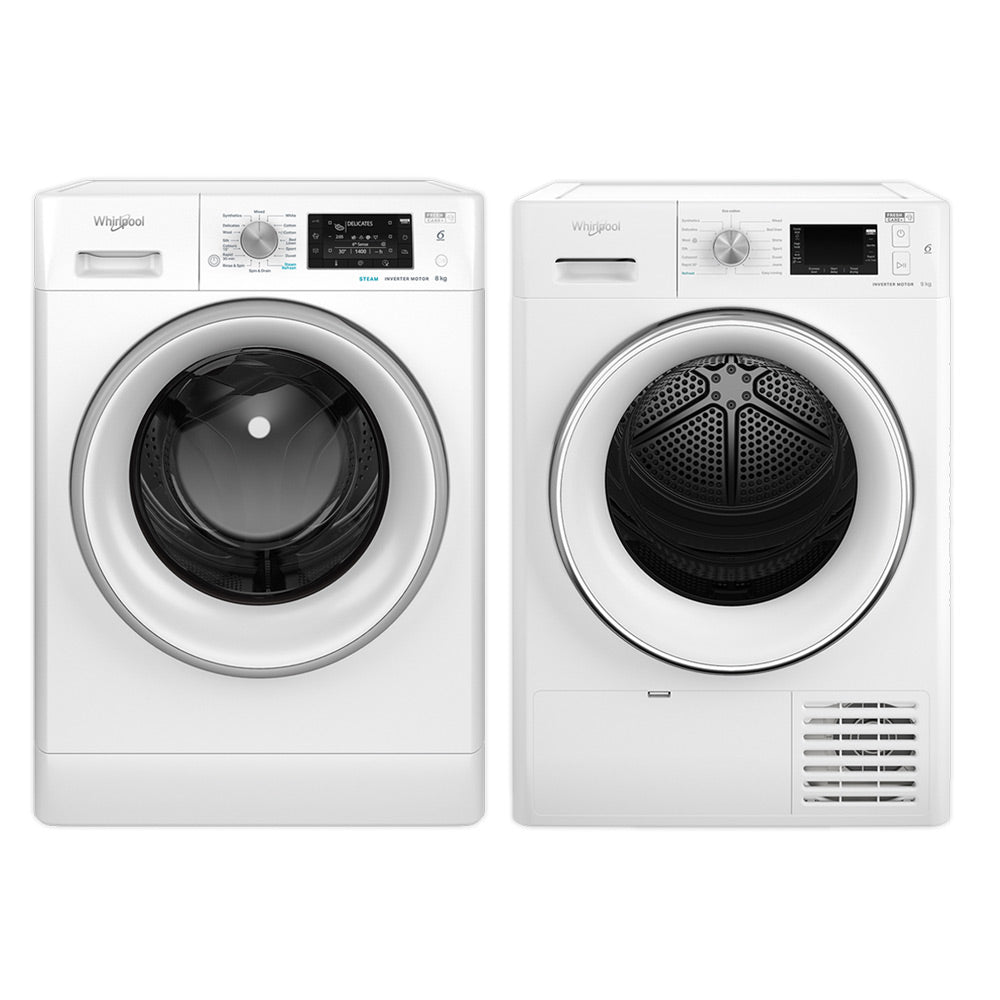 Whirlpool 8kg Front Load Washer & 9kg Heat Pump Dryer Premium Laundry Bundle