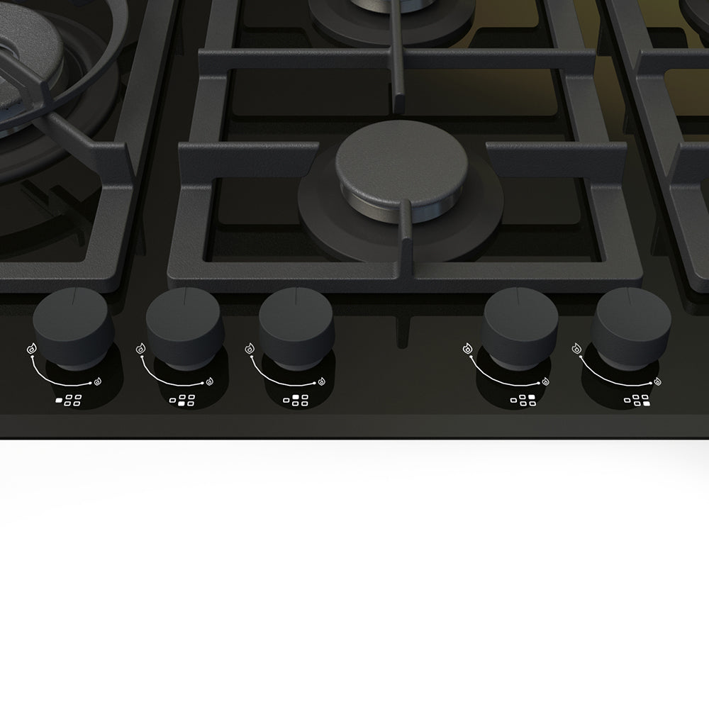 Whirlpool 90cm 5-Burner Black Glass Gas Cooktop (GGW870NBAUS)