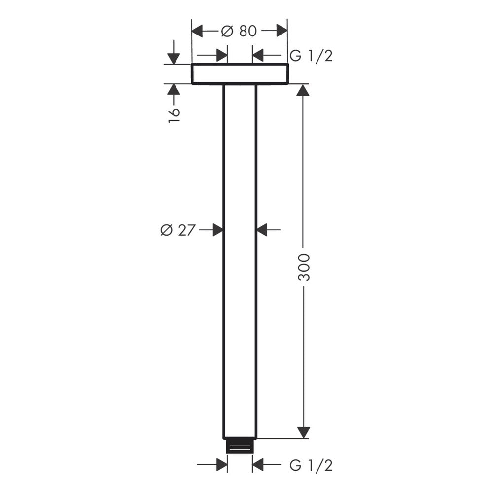 Hansgrohe 300mm Ceiling Connector For Shower Head in Chrome (27389000)