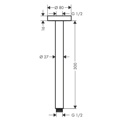 Hansgrohe 300mm Ceiling Connector For Shower Head in Chrome (27389000)