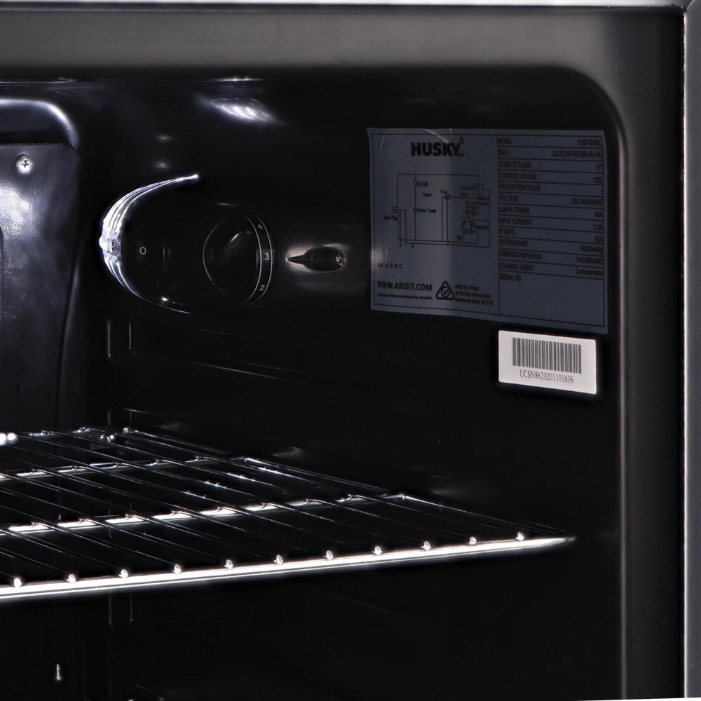 Husky 130L Indoor Bar Fridge With Anti-Condensation Glass Door in Silver (HUS130HDSIL)