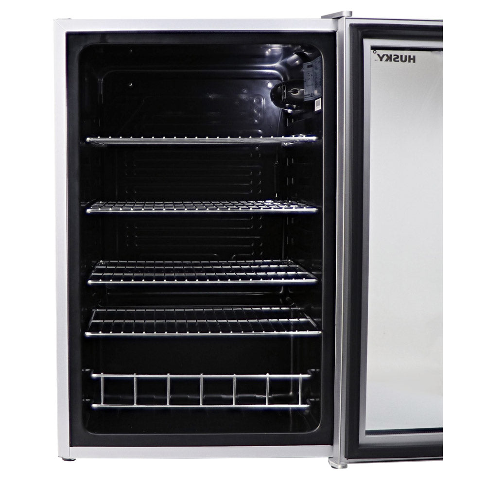 Husky 130L Indoor Bar Fridge With Anti-Condensation Glass Door in Silver (HUS130HDSIL)