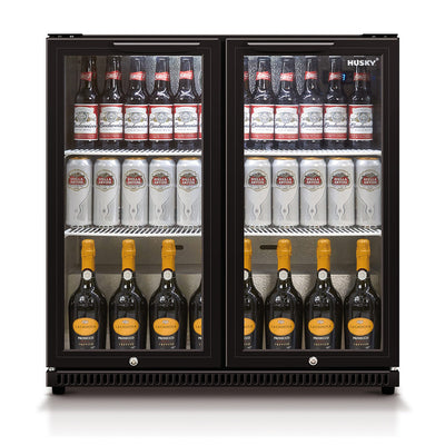 Husky 190L Double Glass Door Outdoor Bar Fridge/Drinks Chiller in Black (HUS-C2-840-BLK) - Factory Seconds