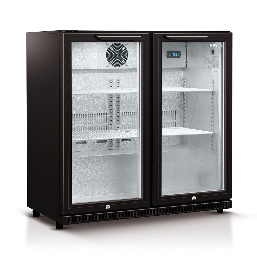 Husky 190L Double Glass Door Outdoor Bar Fridge/Drinks Chiller in Black (HUS-C2-840-BLK) - Factory Seconds