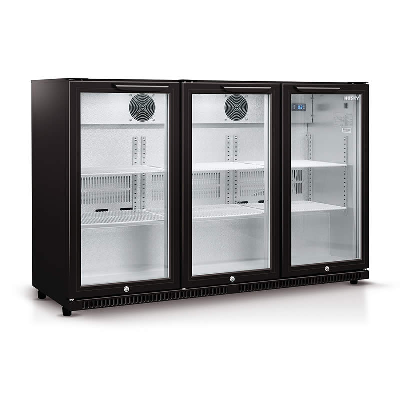 Husky 307L Triple Glass Door Bar Fridge/Drinks Chiller In Black (HUS-C3-840-BLK)