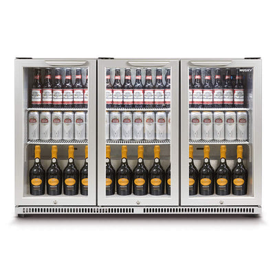 Husky 307L Triple Glass Door Bar Fridge/Drinks Chiller In Silver (HUS-C3-840)