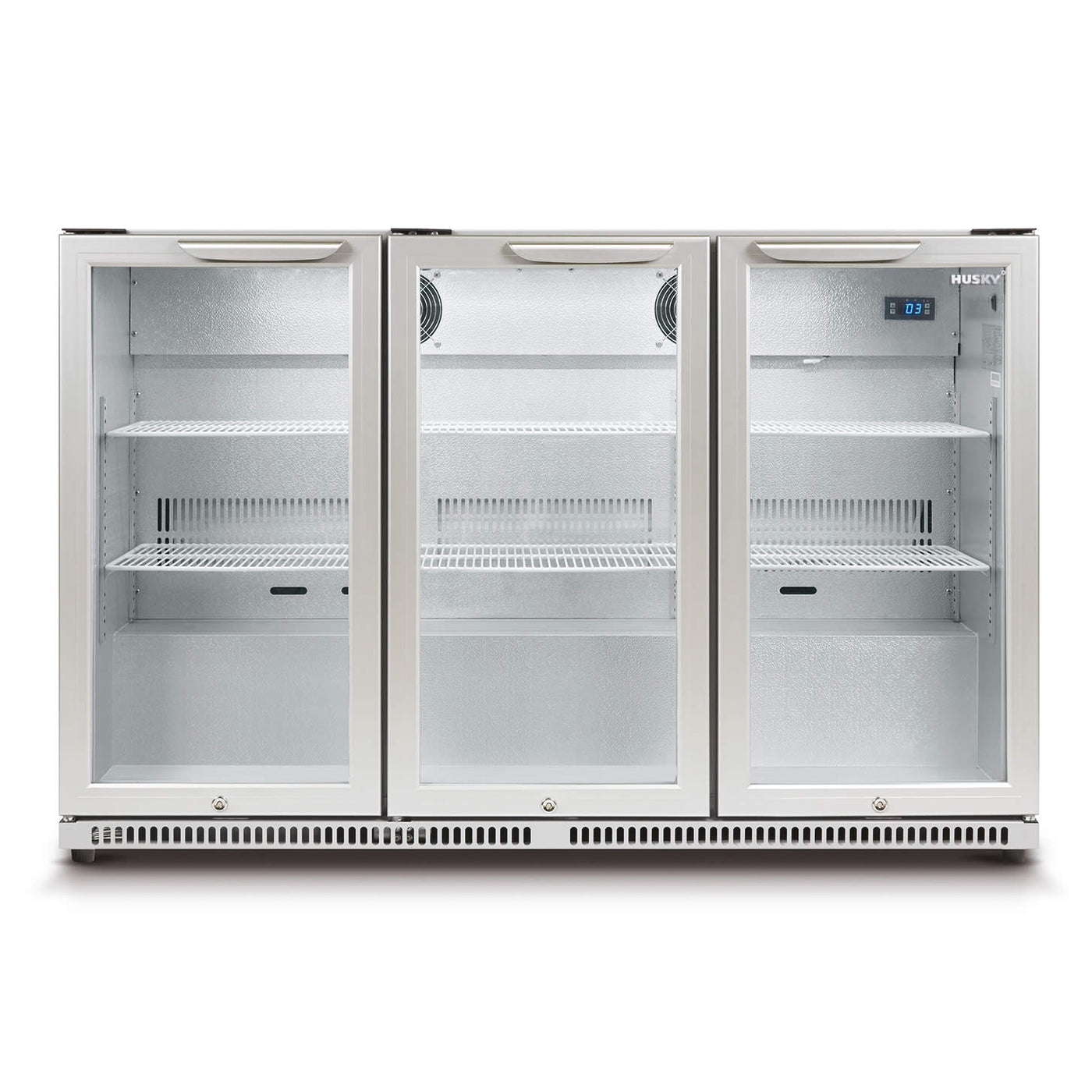 Husky 307L Triple Glass Door Bar Fridge/Drinks Chiller In Silver (HUS-C3-840)
