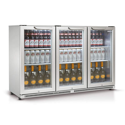 Husky 307L Triple Glass Door Bar Fridge/Drinks Chiller In Silver (HUS-C3-840)